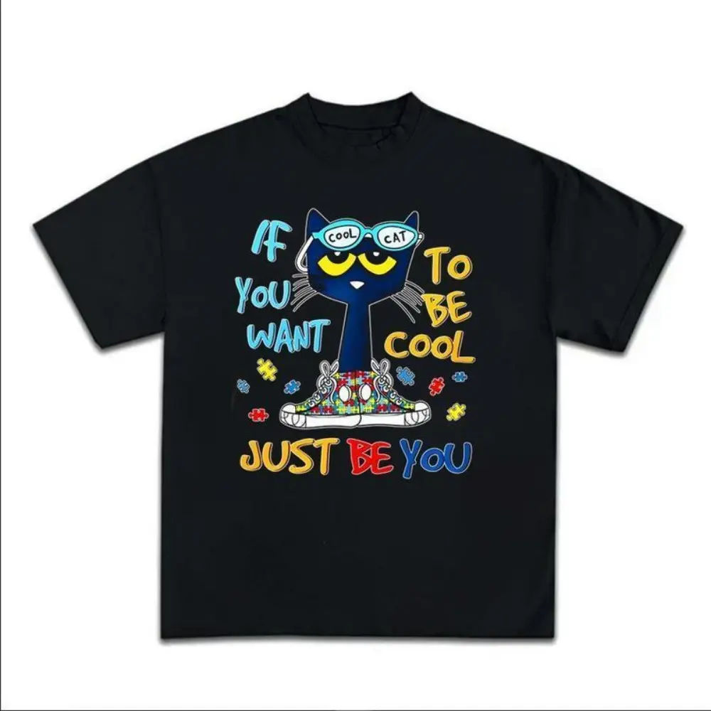 Pete the Cat Graphic Unisex Cotton Tshirt - Smooth Seamless Fabric Crewneck Short-Sleeve Menswear Top, Childhood Memories Gift Apparel, Fit