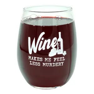 Wine Makes Me Feel Less Murdery Wine Glass Funny Sarcastic Drinking Joke Novelty Cup-15 oz Funny Wine Glass Drinking  Funny Sarcastic  Novelty Wine Glass White Standard
