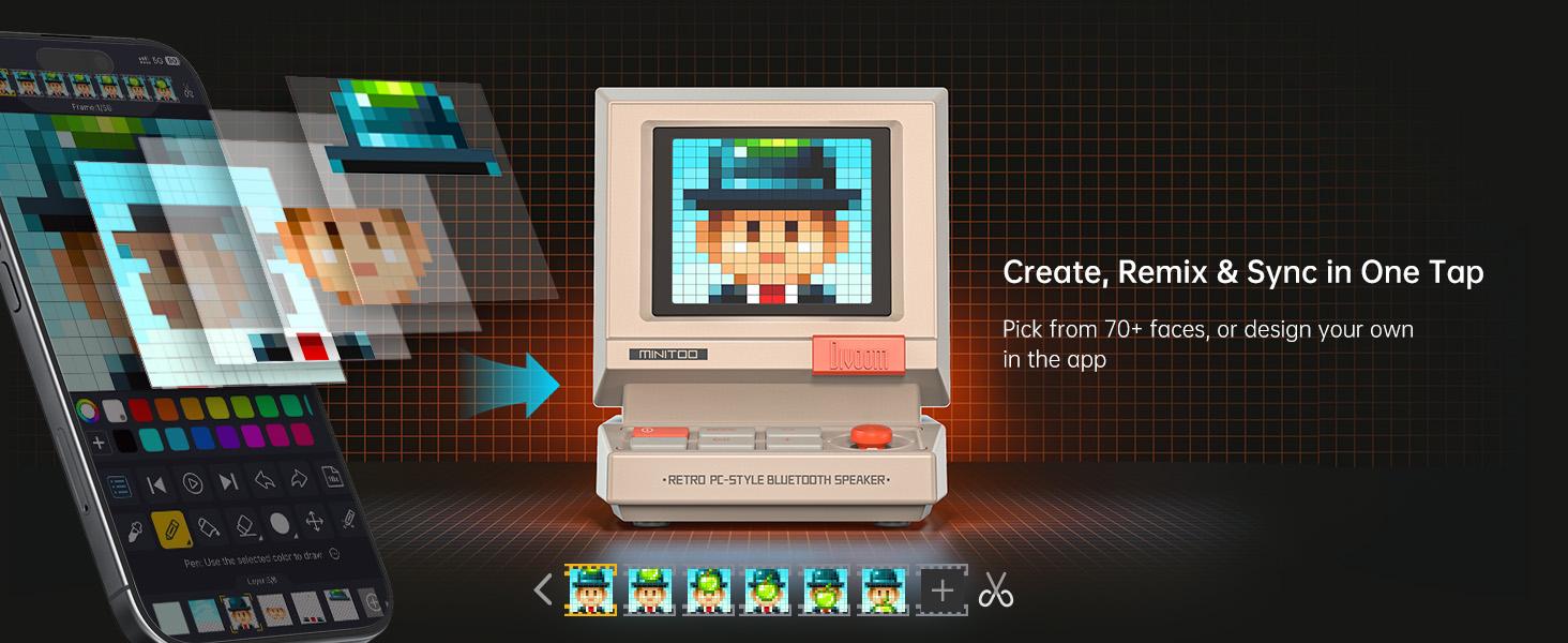 Divoom MiniToo Retro Pixel Bluetooth Speaker – 90s-Inspired PC Design,App Control, Alarm, White Noise, Retro Desk Portable Speaker for Music,Gaming Room Decor