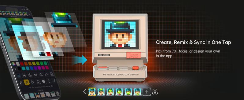 Divoom MiniToo Retro Pixel Bluetooth Speaker – 90s-Inspired PC Design,App Control, Alarm, White Noise, Retro Desk Portable Speaker for Music,Gaming Room Decor
