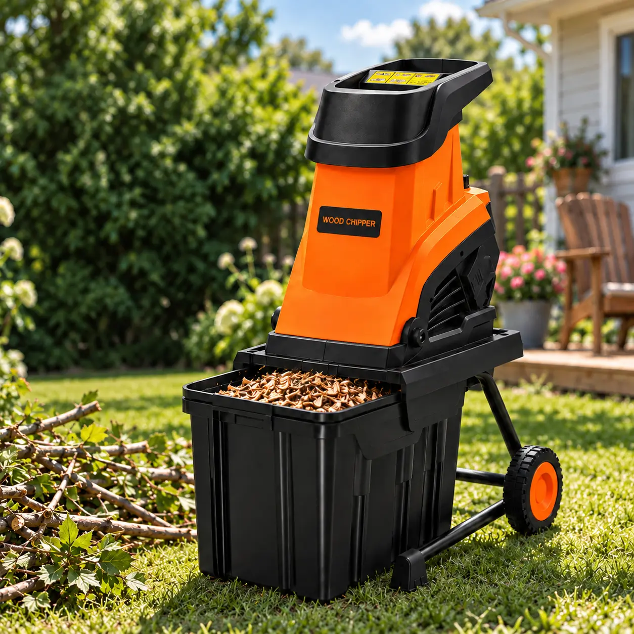 Power Electric Wood Chipper Shredder Tool, Portable Garden Mulcher with 10 Gal Bin, 1.77-in Branch Capacity, 21:1 Waste Reducer, 4500rpm, Reduces Garden Waste for Lawn Cleanup, Rvchic