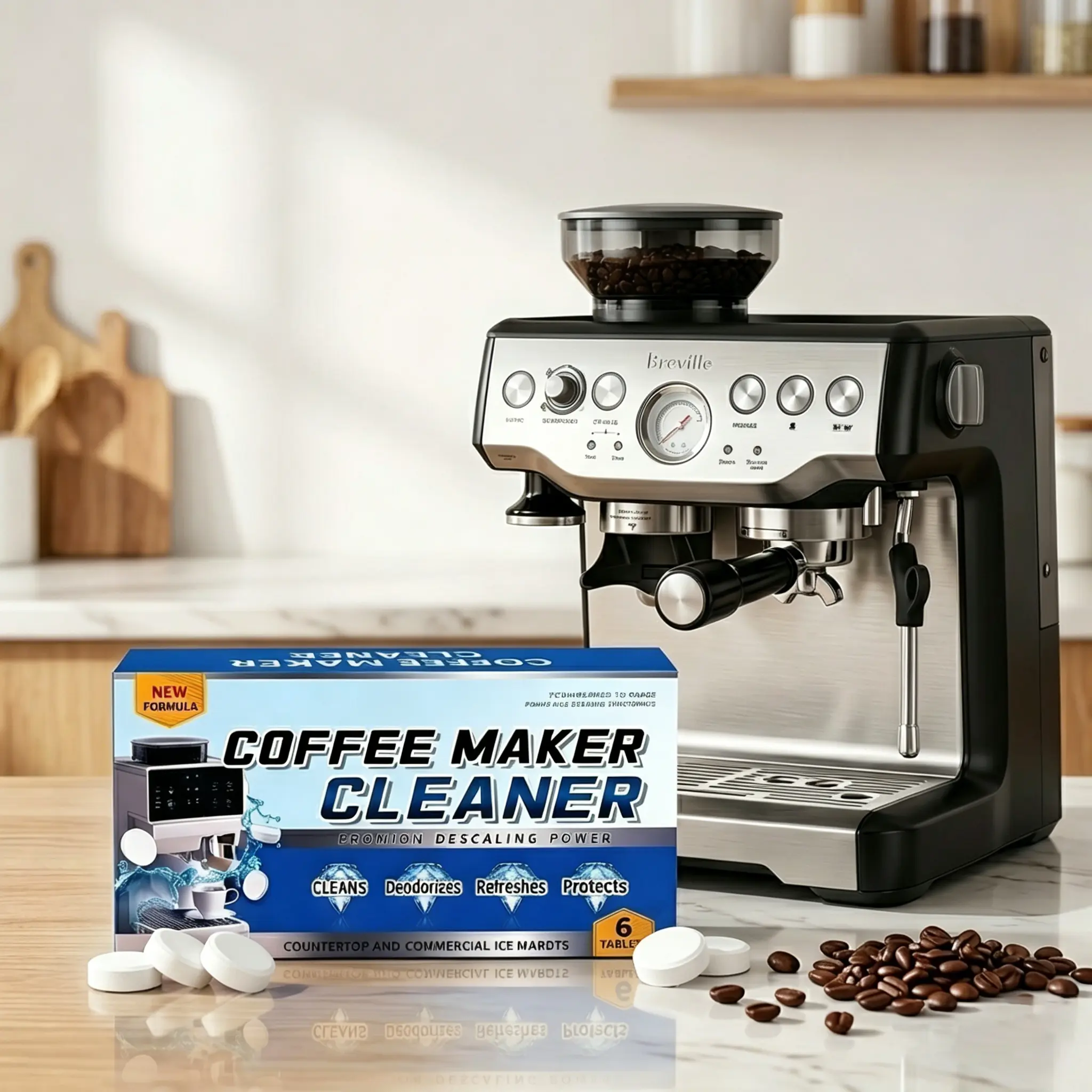 Coffee Machine Cleaner Descaler Tablets - 6Pack, Deep Cleaning and Descaling for All Coffee Makers , Coffee Maker Pot Descaling & Cleaning Tabs, Descale Drip Coffe And Espresso Machines household items