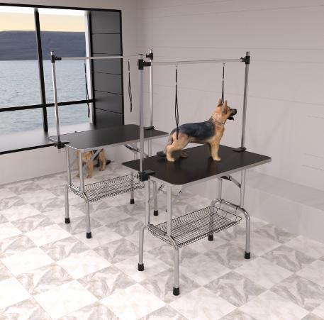 Foldable Pet Grooming Table! With Hanging Hooks + Storage Basket, Adjustable Height, Special Operating Table for Dog & Cat Bathing, Blowing & Grooming