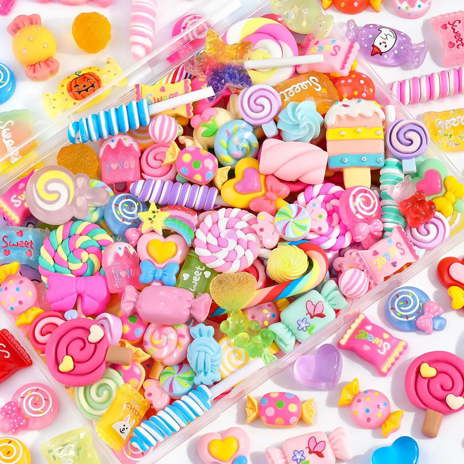 Halloween Fall Gift 120PCS Fake Candy Charms Cute Flatback Resin Charms For Slime, Random Decoden Charm for Embellishments Slime Charm for Craft