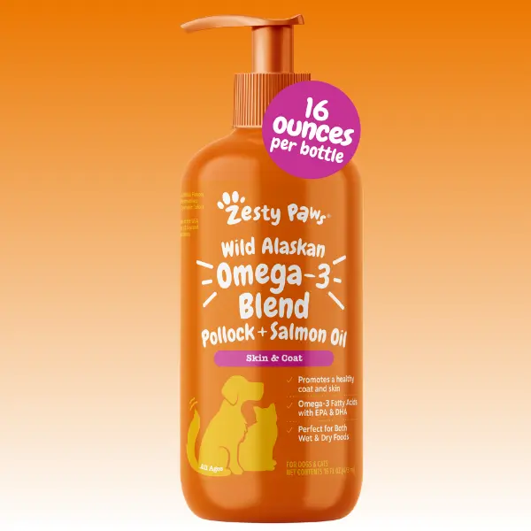 Zesty Paws Wild Alaskan Salmon Oil with EPA & DHA, nourishing Omega-3 Fish Oil blend for Dogs & Cats, Healthy Skin & Coat