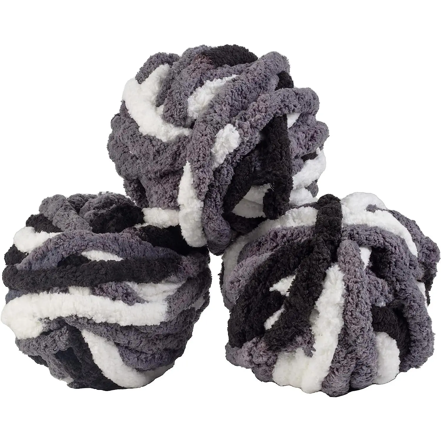 iDIY Chunky Yarn 3 Pk Skeins (72 Yards)Tie Dye Black, White, Grey -Fluffy Chenille Yarn for Blankets, Arm Knitting, Crocheting & DIY Crafts & Projects