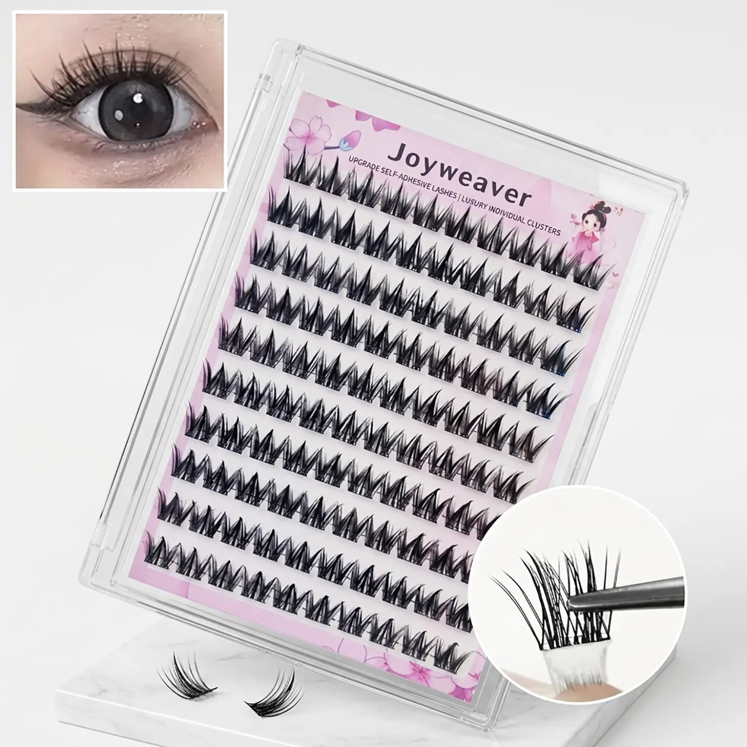 INMASIT Self-Adhesive Lash Clusters False Eyelashes & Adhesives, 100 Pcs D Curl 13-15mm Glue-Free Press-Ons with Invisible Band, Adjustable Density Mink-Like Fluffy, Beginner-Friendly for Puppy Eye Makeup