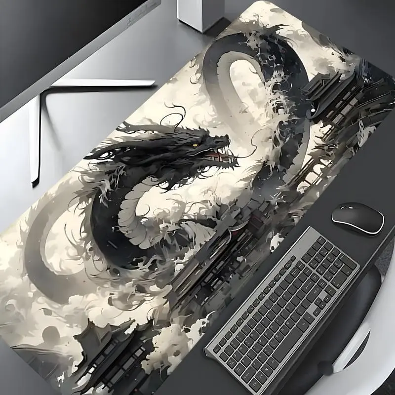 Vintage Black Dragon  Pattern Desk Mat, Rectangle Gaming Desk Mat, Non-slip Rubber Pad, Desktop Decoration Protection Pad for Home, Office, Laptop, Desktop Computer Games, Desk  Poccessories