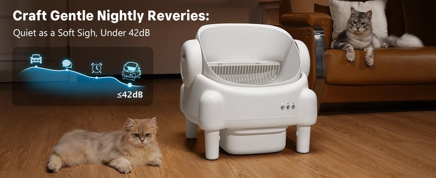 TAYACICY Smart Self Cleaning Litter Box Open Top Automatic with App Control for Multiple Cats Safety Sensors Odor Control Includes 2 Roll Liners Large Waste Bin Cream White