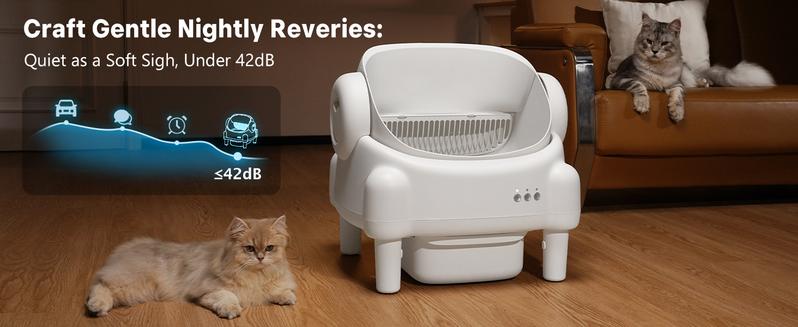 PARUUNTYS x TAYACICY Automatic Self Cleaning Litter Box Open Top with App Control for Multiple Cats 16.5"x16.5" Entrance Dual Safety Tech 10.5L Sealed Waste Bin Leak-Proof Design Cream White - Litterbox(Only supports 2.4G Wifi)