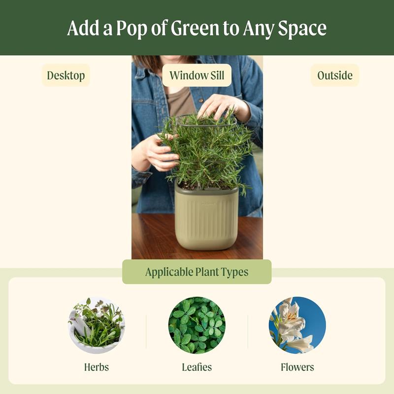 Vego Garden Mini Planter Indoor Pots with Trellis Self-Watering Herb Countertop Planter for Climbing Vegetables Flowers Mint Plants Cage 1.1L Water Storage 15-Day Watering System