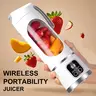 Compact Cordless Smoothie Blender - USB Rechargeable 1500mAh Plastic Body Mini Juicer, 3 Variable Speeds, LED Display, 12-Blade, 15.22oz, Easy Clean, Portable Blender for Smoothies for Travel Use
