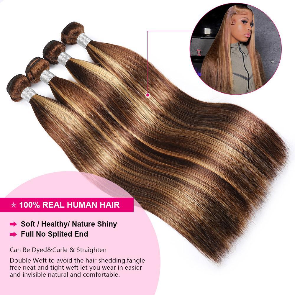 P4/27 Honey Blonde Body Wave Bundles Brazilian Straight Virgin Human Hair Piano Color Highlight Loose Deep Wave Extensions for Sew In