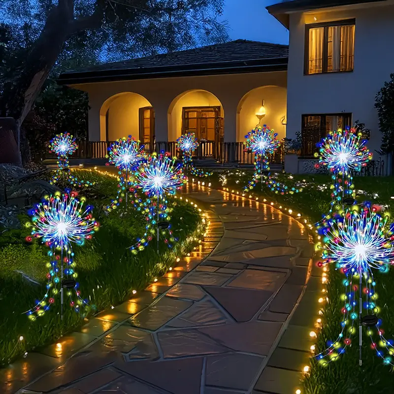 Whimsical LED Dandelion Solar Garden Stake Lights - Whimsical Home Decor, Auto Dusk-to-Dawn, No Manual Setup, Dawn Dim Sensor, Gradient Colors, Multi-Mode, Waterproof Firework-Style, Party Decor for Garden Courtyards