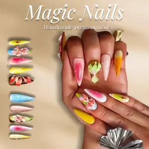 Magic Nails -SPRING DREAM -Handmade Press-On Nails ,Long Stiletto Shape | Reusable,Acrylic Made,Salon-Quality,Long lasting ,Glossy Design