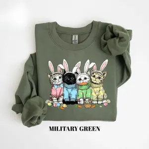 Easter Bunny Cats Sweatshirt/Hoodie/T-Shirt, Cute Kitten in Rabbit Ears Graphic Hoodie, Funny Spring Easter Classic Tee for Women Men