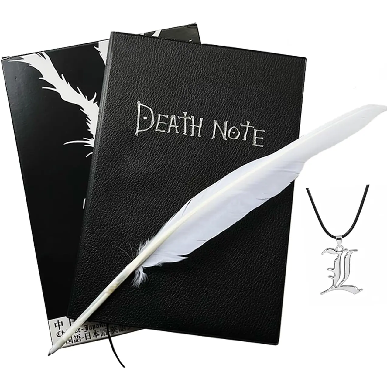 Anime Death Note Themed Costume Jewelry Set - Unisex Cosplay Wear Feather Pen and L Necklace, Accessories
