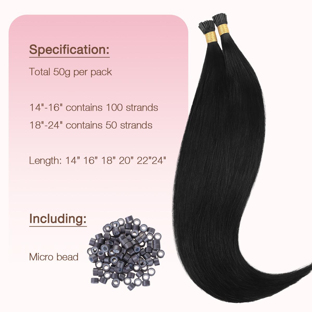GOOGOO I Tip Hair Extensions Human Hair 50g 50 to 100 Strands Real Human I tip Extensions Pre Bonded Natural Black#Greenish#TikTokShopSpringGlowUp