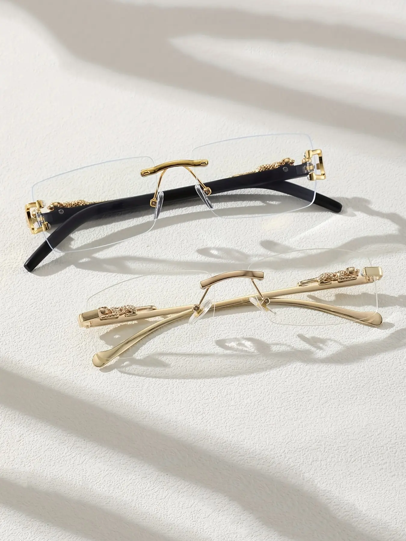 Men's Metal Rectangular Frameless Leopard Leg Decorative Glasses, Decoration Eyewear, Stylish Glasses, Trendy Casual Frames, Fashion Casual Flat Mirror, Suitable for College Parties Home Use