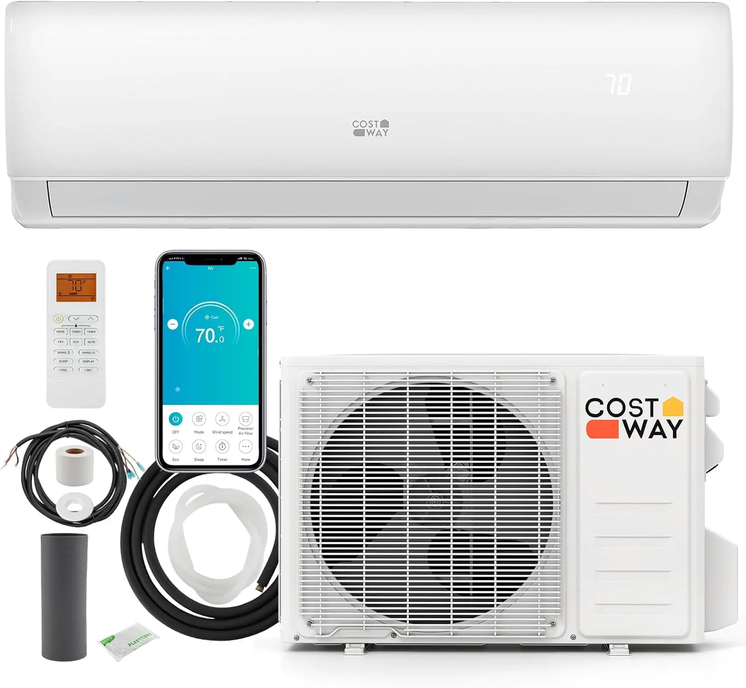 COSTWAY Split Air Conditioner & Heater, 11500-24000BTU Wifi Enabled Energy Efficient Inverter Ductless AC & 1 Ton Heat Pump System, Compatible with Alexa