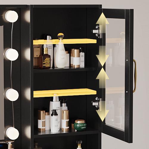 TOKSOM Vanity Desk with Mirror and Replaceable Lamp with 5 Storage Drawers Power Outlet & Chair with RGB Ambient Light Adjustable Brightness for Girls Bedroom Large Corner Desk Vanity Makeup Vanity Desk White Black Valentine's Day Gifts for Women Girls2/3 TOKSOM Vanity Desk with Mirror and Replaceable Lamp with 5 Storage Drawers Power Outlet & Chair with RGB Ambient Light Adjustable Brightness for Girls Bedroom Large Corner Desk Vanity Makeup Vanity Desk White Black Valentine's Day Gifts for Women Girls2/3