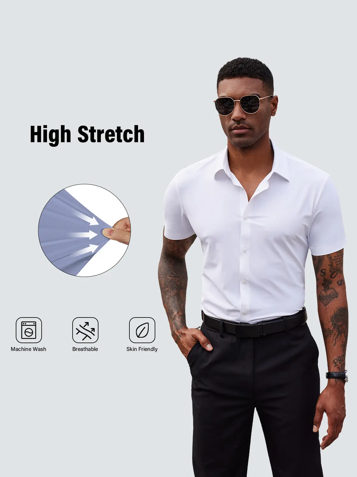 2-Pack Alimens&Gentle Men's Stretch Dress Shirts Short Sleeve Slim Fit Business Casual Button Down Shirts Muscle Fit Men's Dress Shirts Shortsleeve Menswear gifts for dad Top Plain