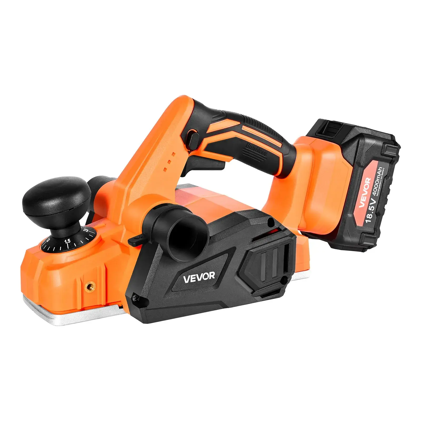 VEVOR 18V Motor Cordless Handheld Brushless Electric Wood Planer, 3-1/4 in Cut Width, 15000 RPM, Adjustable Depth, Dust Bag, Accurate Chamfering Grooves, Edge Smoothing, Trimming, Cordless Freedom, Hardware Woodworking Tool, Cutting