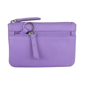 ILI New York  Leather Coin Holder with Key Ring - Amethyst