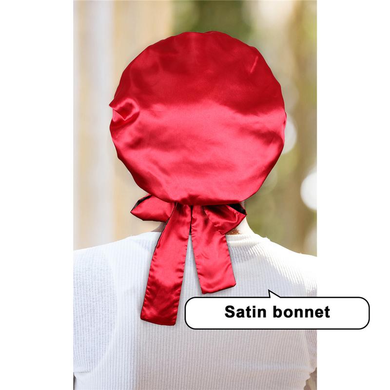Double-Layer Solid Color Satin Bonnet Sleep Cap for Women Curly Hair Wrap for Sleeping Cap Adjustable Reversible Bonnet with Tie Band Night Cap