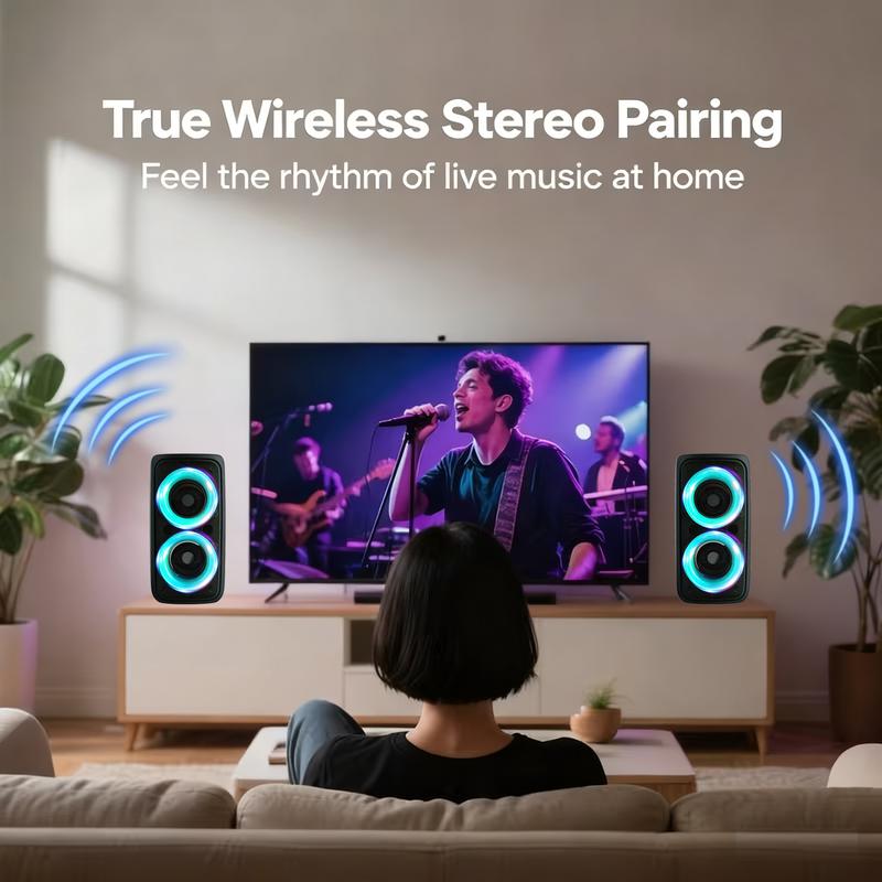 Portable Outdoor   High-Power Subwoofer RGB Atmospheric Lighting Effects Supports , USB, MIC, AUX, TWS Versatile for Indoor/Outdoor Settings Ideal for Camping, Gatherings, Family Parties,  Perfect Holiday Gift Audio Wireless Bluetooth Speaker