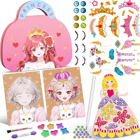 Art Craft Activity for Kids, Paper Craft Kits - Paper Makeup DIY Girls Toy Kit with Diamond Painting & Princess Dress Up Set, Christmas Gifts Ideal Birthday Party Gift for Girls Ages 4 5 6 7 8+