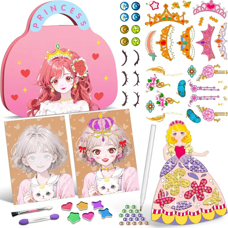 Art Craft Activity for Kids, Paper Craft Kits - Paper Makeup DIY Girls Toy Kit with Diamond Painting & Princess Dress Up Set, Christmas Gifts Ideal Birthday Party Gift for Girls Ages 4 5 6 7 8+