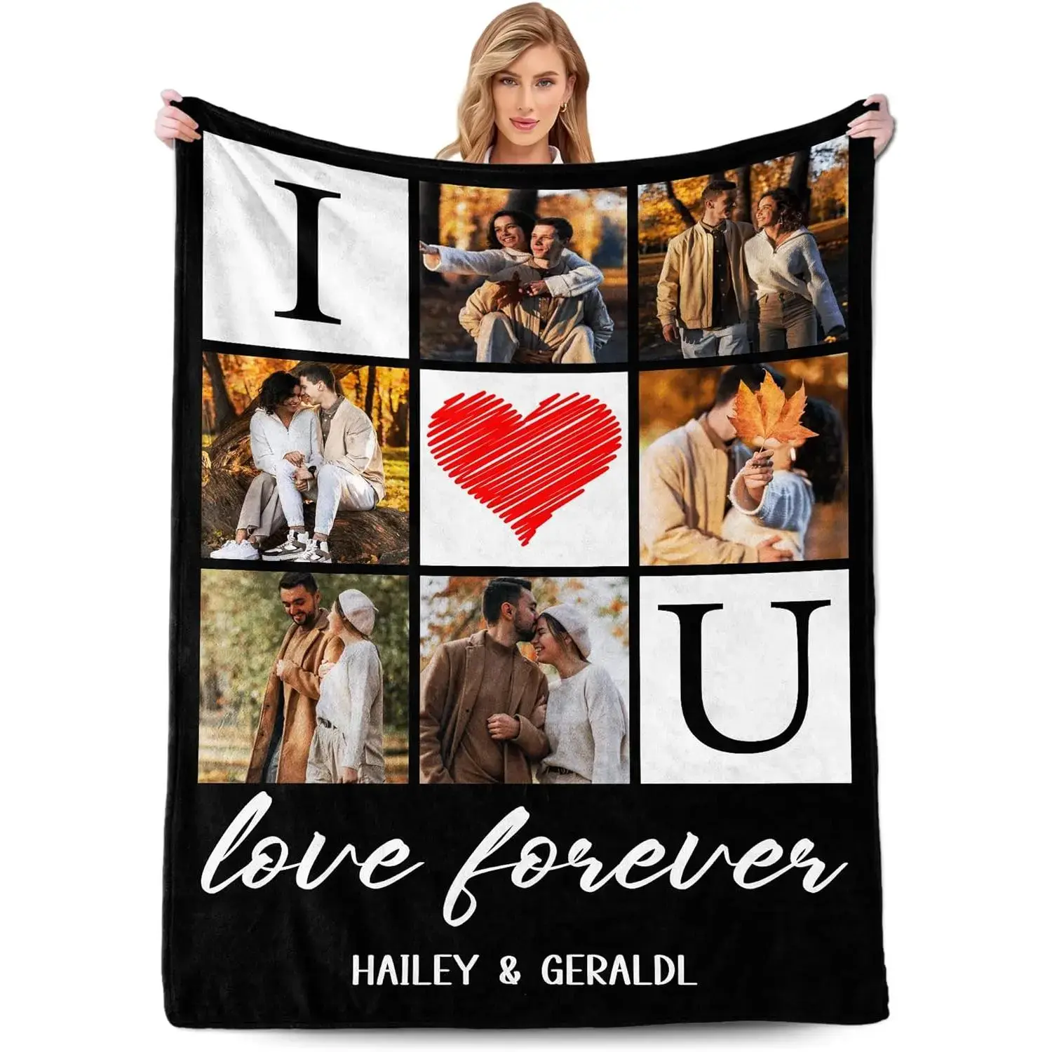 Click “Shop Chat”, Send Photos,Flannel Soft Modern Personal Photo Blanket with Text, Customizable via Shop Chat Photo Submission, Fast Next-Day Shipping, Personalized Gifts for Partners, Ideal for Christmas, Wedding, Birthday,summerwins summerwins