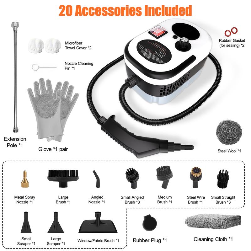 2500W handheld steam cleaner, high-temperature and high-pressure steam cleaner, portable car steamer with brush head, suitable for kitchen grease, car detailing, and bathroom cleaning