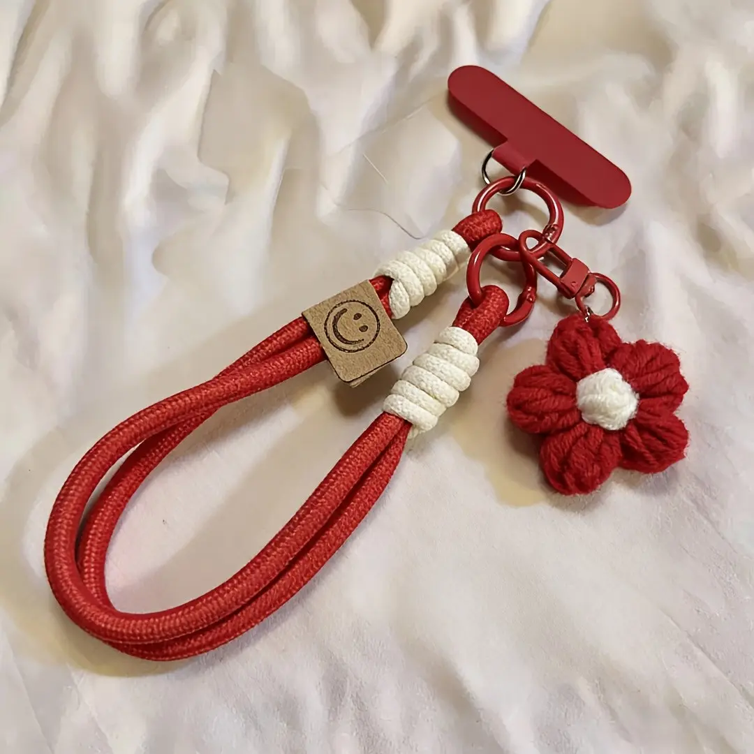Handmade Braided Aesthetic Phone Strap with Flower Keychain, Cell Phone Charm, Detachable Key Ring, Multi-Use Lanyard for Phones, Bags, Cameras, USB Drives, Holiday Gift, Phone Accessories