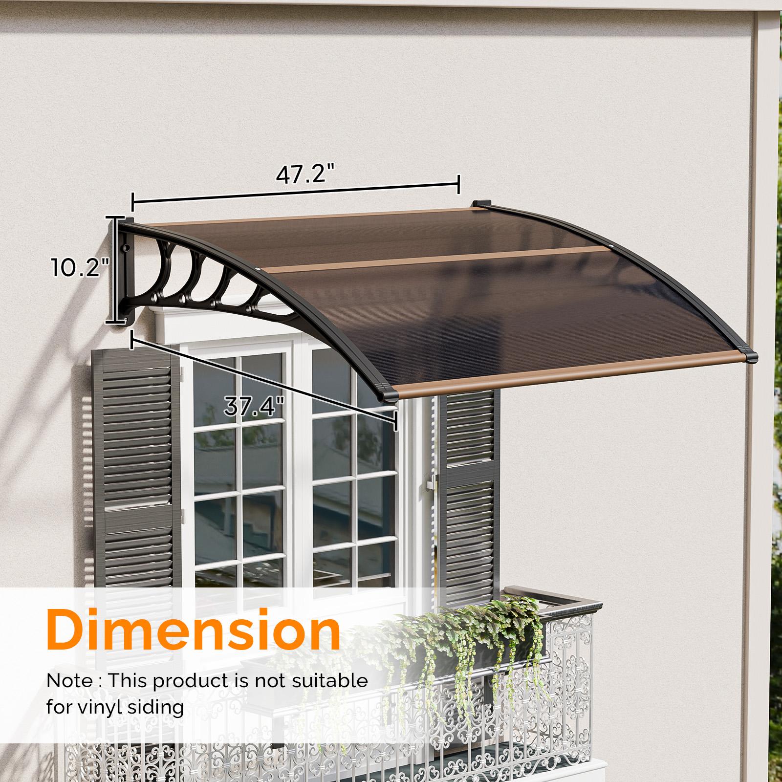 VINGLI Window Awning Door Canopy Exterior, Awnings for Doors Polycarbonate Cover Patio Door Awning Rain Snow Sunlight Protection Hollow Sheet (Brown Board & Black Bracket)
