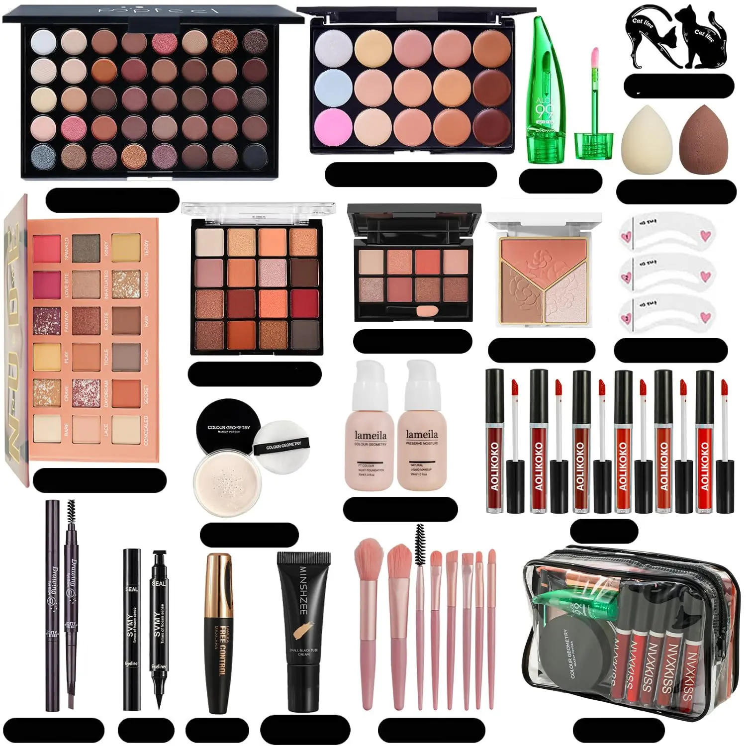 Women's All-in-1 Portable Size Travel-Ready Daily Makeup Kit with Aluminum Travel Case, Complete Cosmetic Set Including Eyeshadow Palette, Foundation, Concealer, Contour, Lipstick & Brushes, Water Sports Gift Set for Adults