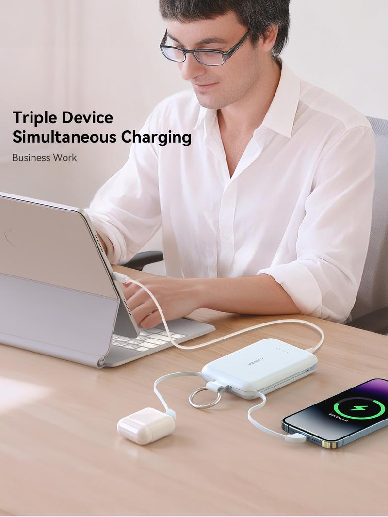 RORRY 10000mAh Portable Charger 30W Fast Charging Power Bank with Built-in Type-C & Lighting Cables Travel Keychain Battery Pack for iPhone 17-12 AirPods Android iPad Switch Lightweight Compact Multi Device Charging valentinesdaygiftideas RORRY 10000mAh Portable Charger 30W Fast Charging Power Bank with Built-in Type-C & Lighting Cables Travel Keychain Battery Pack for iPhone 17-12 AirPods Android iPad Switch Lightweight Compact Multi Device Charging valentinesdaygiftideas