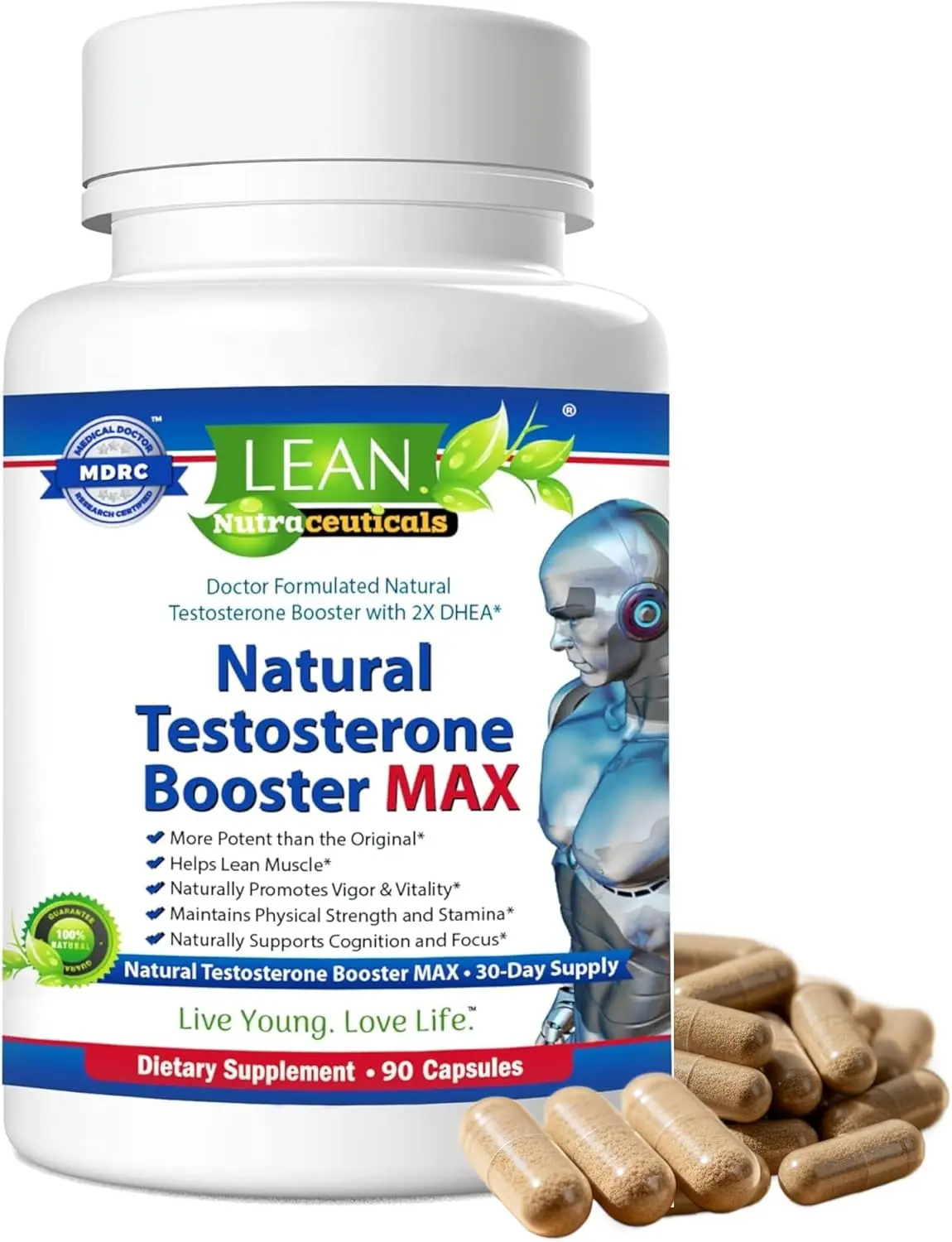 LEAN Nutraceuticals Natural Testosterone Booster MAX for Men with Tongkat Ali Horny Goat Weed Tribulus Terrestris Maca Root Fenugreek Extract DHEA Boron L-arginine Zinc 90 Capsules