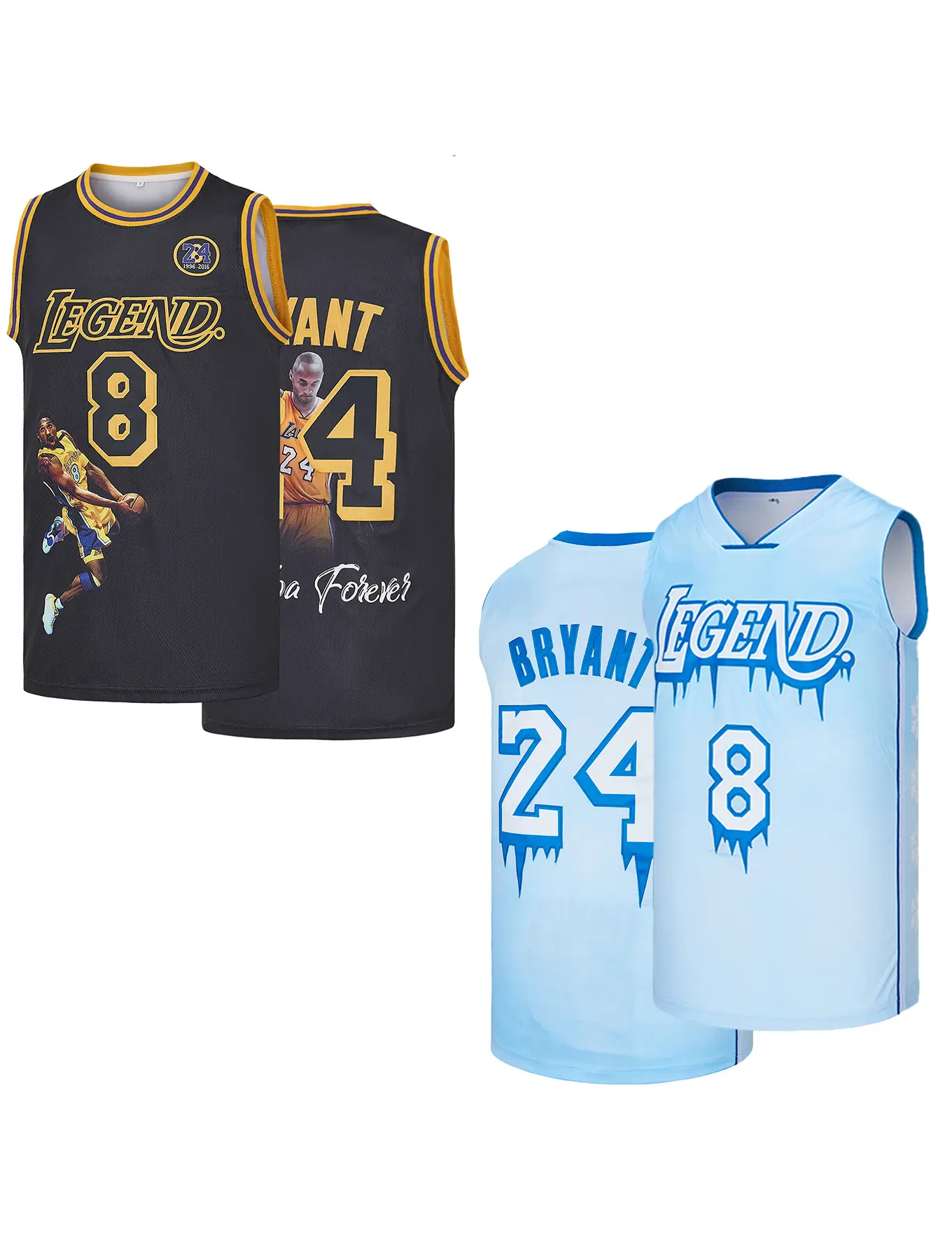 Men's #8-24 Mamba Legend Bryant Basketball Jersey,Portrait and Snowflake Print Embroidered Vest,Fan Commemoration Gift