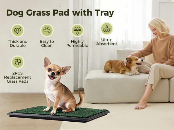 Dog Grass Pad with Tray 2 Reusable Artificial Turf for Dogs Potty Quickly Absorbent Portable Litter Box Waterproof Non-Slip Washable Puppy Pee Mat