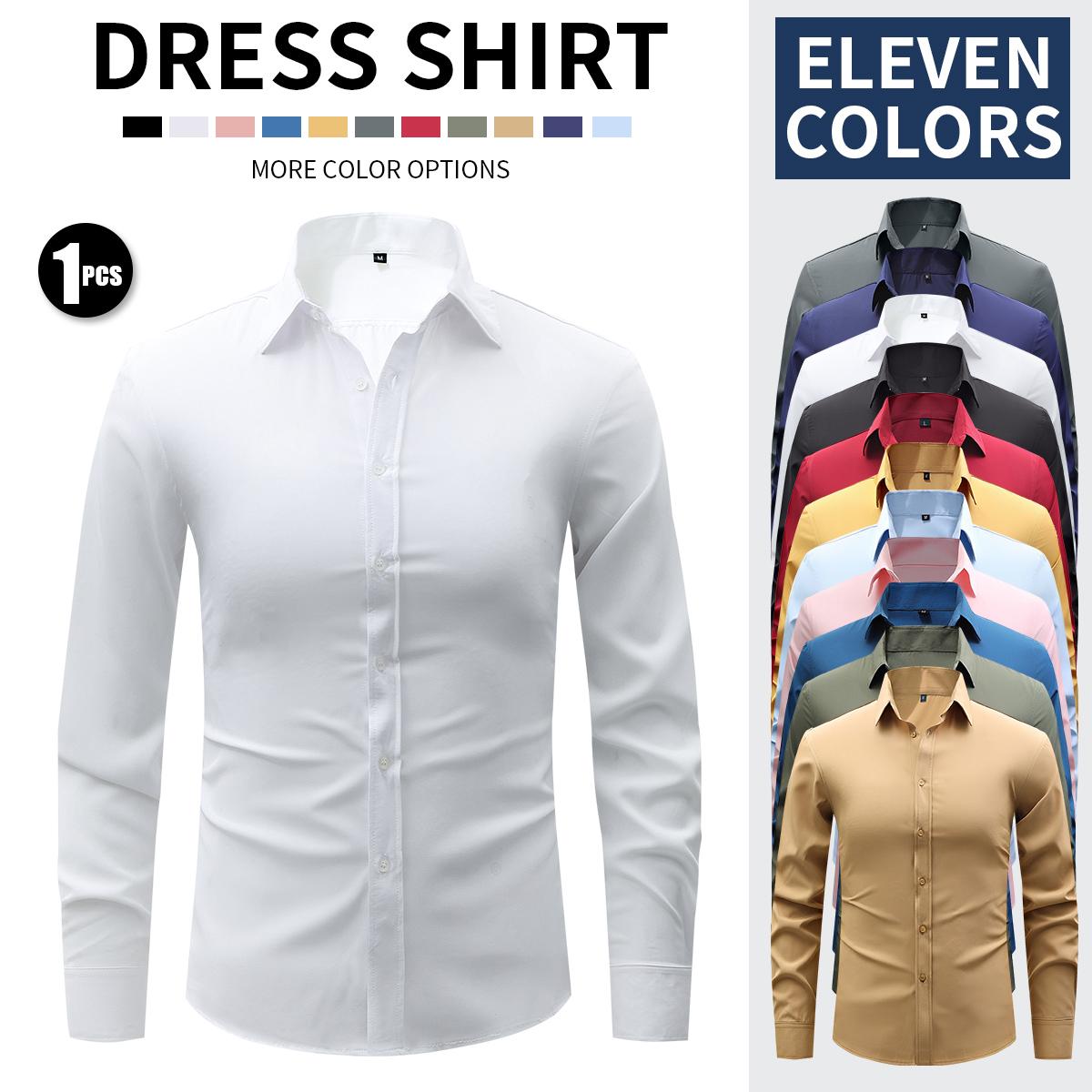 New Men's Business Lightweight Long Sleeve Shirt Stretch Wrinkle-Free Ice Silk Cool Dress Shirt