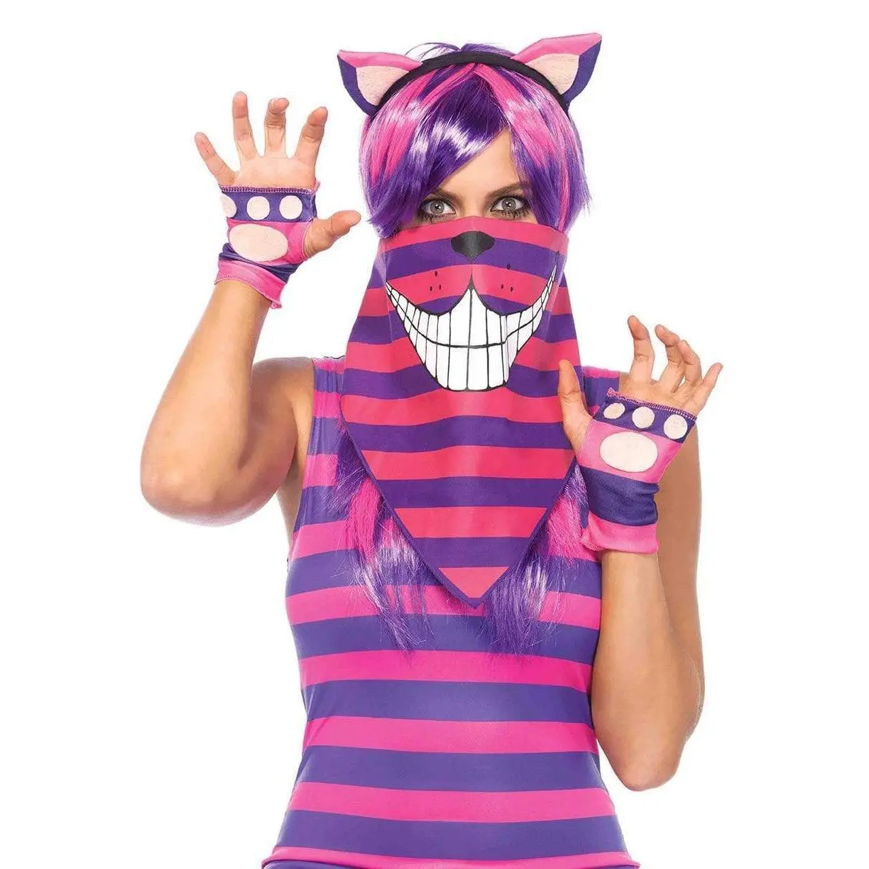 Edgy Cheshire Stripe Smile Bandana Mask, Universal 1-Size Comfortable Costume Accessory, Halloween Festive Party Supply, Costumeaccessories