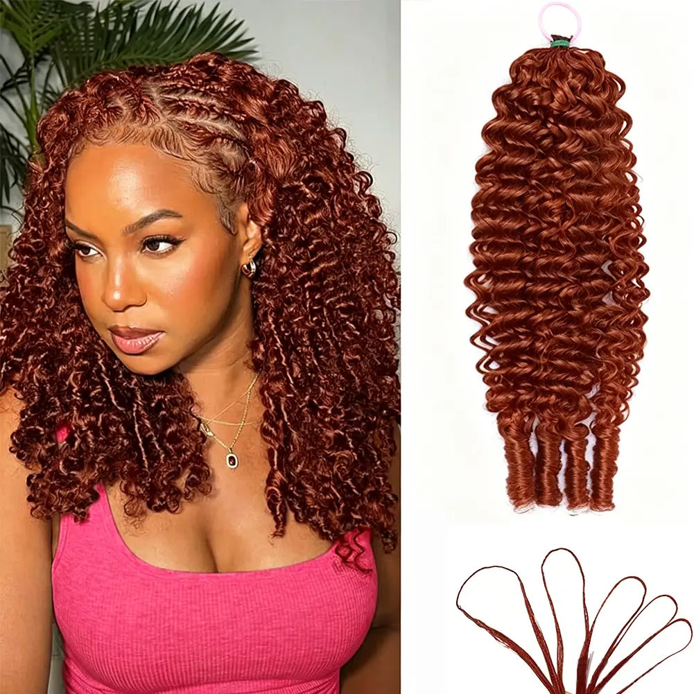 Bling Hair 33# Color Human Crochet Hair for Black Women 1Pcs/50g Pre-separated Burmese Curly Crochet Human Hair Bundles 33# Auburn Ginger Feather Crochet Hair Extensions Invisible Miracle Knots Crochet