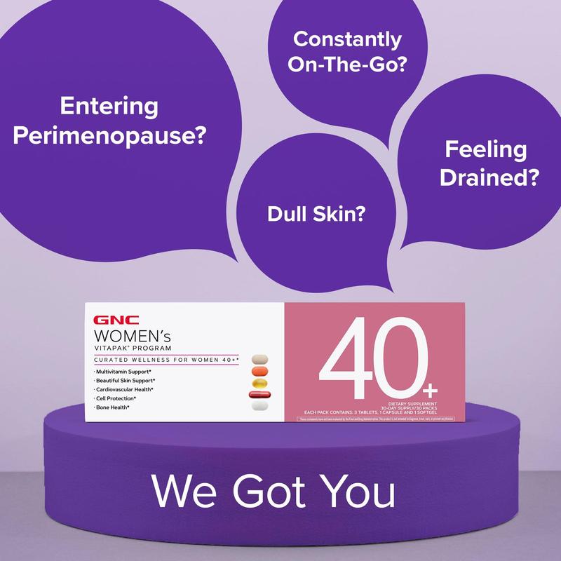 2 Boxes of GNC 40+ Vitapak: Curated Supplements for Women/Men 40+,Stress Support,Bone Health & Omega-3s, Healthcare, Edible Dietary Supplement, Overall Wellness, Fitness, Jumpstart