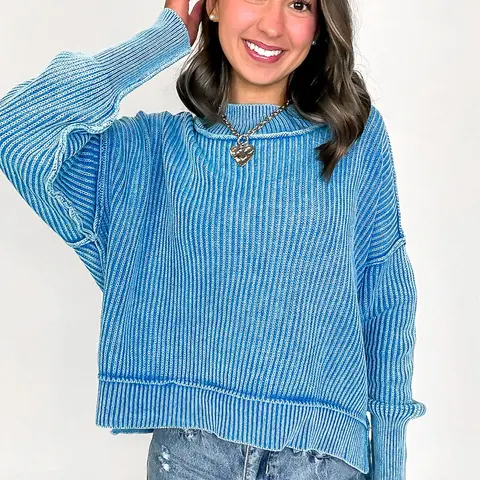 Tara Washed Side Slit Knit Sweater - BACK IN STOCK