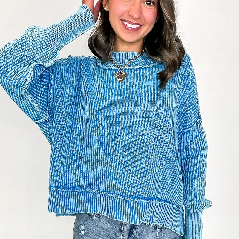 Tara Washed Side Slit Knit Sweater - BACK IN STOCK