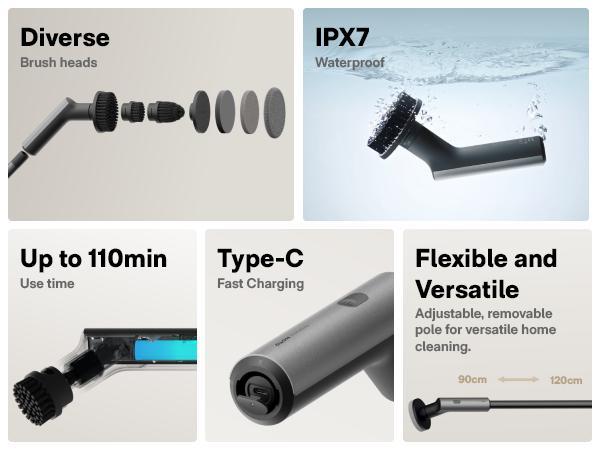 【Deals for You Days】HOTO Electric Spin Scrubber with 6 Brush Heads & Removable Extension Pole for Bathroom Kitchen Car Cleaning Powerful 2.5Nm Torque IPX7 Waterproof 4000mAh Battery Dual-Speed Settings Best Christmas Gift - Cleaner