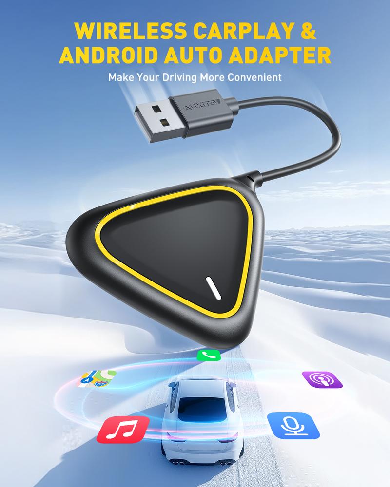 AUXITO 2 in 1 Wireless CarPlay & Android Auto Adapter, Converts OEM Wired CarPlay to Wireless, Plug & Play Seamless Connection for iPhone iOS 12+ & Android 11+, 2025 Upgraded