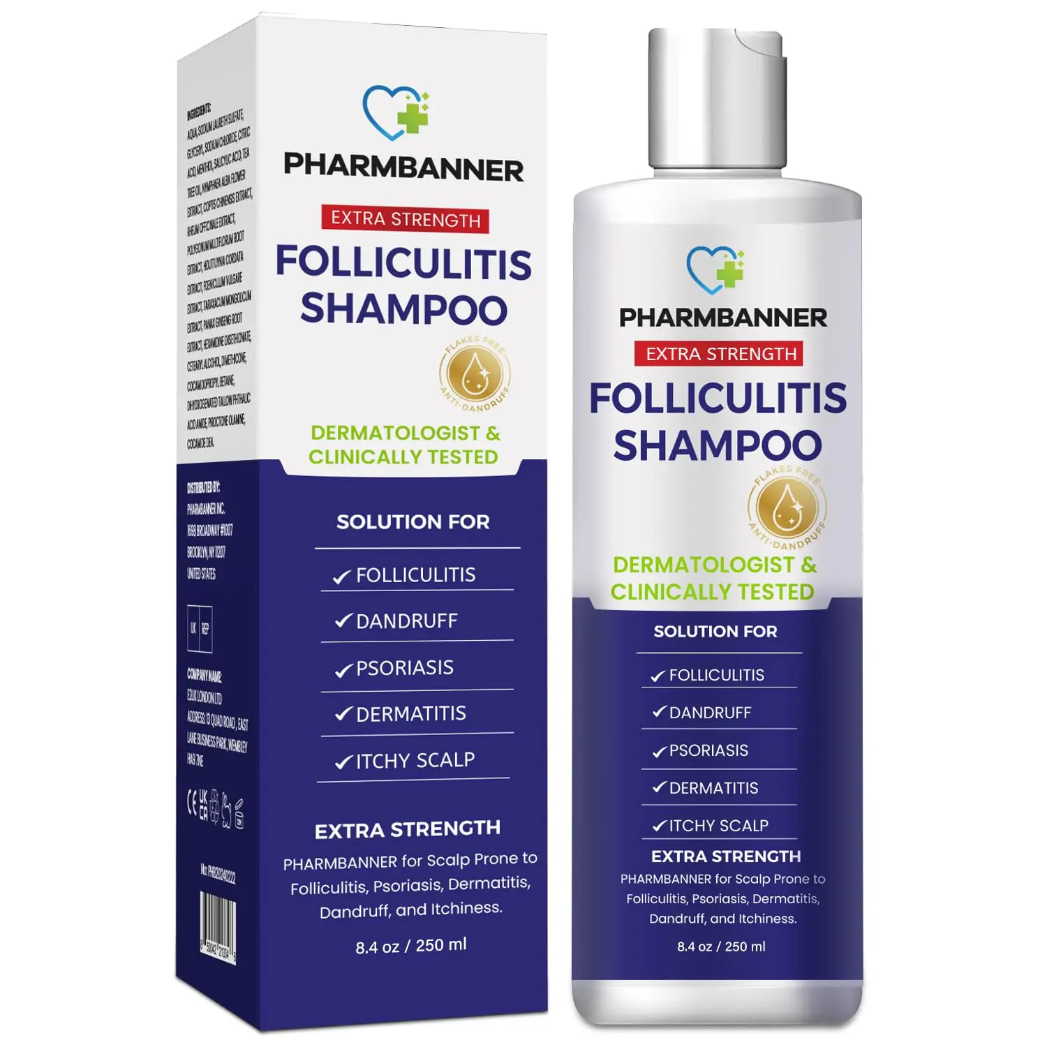 PHARMBANNER Anti-Fungal Haircare Cleanser - Moisturizing Anti-Dandruff Scalp Hair Shampoo for Folliculitis, Seborrheic Dermatitis Relief, Soothes Itchy Dry Scalp, 8.4 oz, Moisturizing Shampoo, Anti-Fungal Shampoo, Itchy Scalp Relief